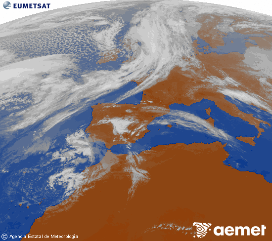 Imagen de la zona de Europa y Norte de �frica del canal infrarrojo del sat�lite Meteosat operacional en 0�N 0�W, procesada para darle color.&nbsp;jueves, 09 abril 2026 a las 17:00