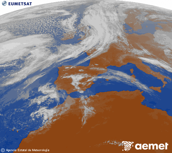 Imagen de la zona de Europa y Norte de �frica del canal infrarrojo del sat�lite Meteosat operacional en 0�N 0�W, procesada para darle color.&nbsp;jueves, 09 abril 2026 a las 18:00