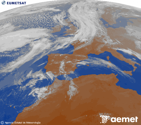 Imagen de la zona de Europa y Norte de �frica del canal infrarrojo del sat�lite Meteosat operacional en 0�N 0�W, procesada para darle color.&nbsp;jueves, 09 abril 2026 a las 20:00
