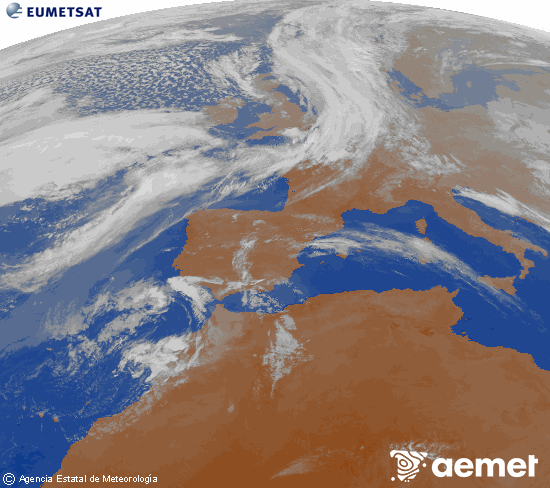 Imagen de la zona de Europa y Norte de �frica del canal infrarrojo del sat�lite Meteosat operacional en 0�N 0�W, procesada para darle color.&nbsp;jueves, 09 abril 2026 a las 21:00