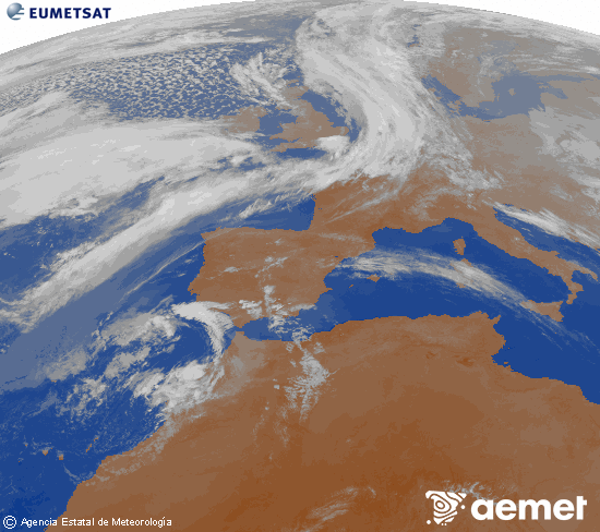 Imagen de la zona de Europa y Norte de �frica del canal infrarrojo del sat�lite Meteosat operacional en 0�N 0�W, procesada para darle color.&nbsp;jueves, 09 abril 2026 a las 22:00