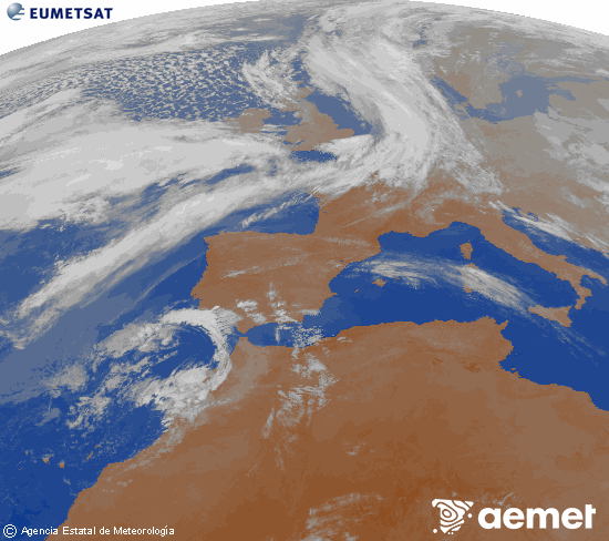 Imagen de la zona de Europa y Norte de �frica del canal infrarrojo del sat�lite Meteosat operacional en 0�N 0�W, procesada para darle color.&nbsp;jueves, 09 abril 2026 a las 23:00
