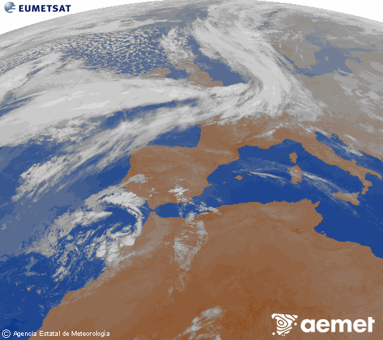 Imagen de la zona de Europa y Norte de �frica del canal infrarrojo del sat�lite Meteosat operacional en 0�N 0�W, procesada para darle color.&nbsp;viernes, 10 abril 2026 a las 01:00