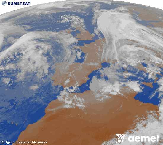 Imagen de la zona de Europa y Norte de �frica del canal infrarrojo del sat�lite Meteosat operacional en 0�N 0�W, procesada para darle color.&nbsp;Monday, 13 April  2026 22:00
