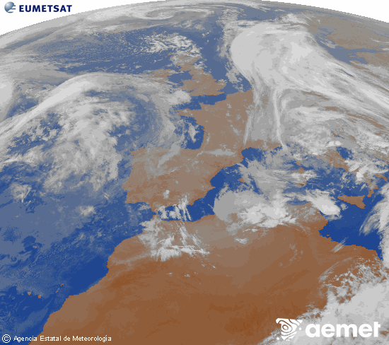 Imagen de la zona de Europa y Norte de �frica del canal infrarrojo del sat�lite Meteosat operacional en 0�N 0�W, procesada para darle color.&nbsp;Monday, 13 April  2026 23:00
