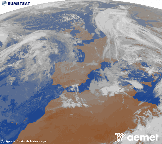 Imagen de la zona de Europa y Norte de �frica del canal infrarrojo del sat�lite Meteosat operacional en 0�N 0�W, procesada para darle color.&nbsp;Tuesday, 14 April  2026 00:00