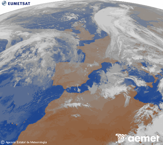Imagen de la zona de Europa y Norte de �frica del canal infrarrojo del sat�lite Meteosat operacional en 0�N 0�W, procesada para darle color.&nbsp;Tuesday, 14 April  2026 02:00