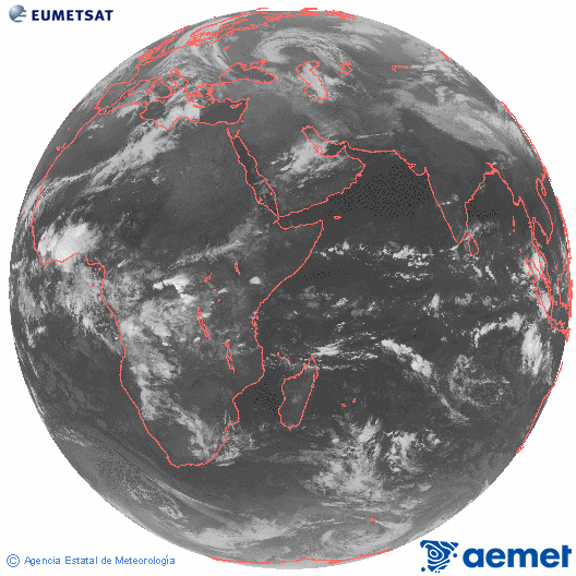 Oc�ano �ndico. Imagen global del canal infrarrojo (10.8&mu;m) de Meteosat, perteneciente a la serie MSG (Meteosat Segunda Generaci�n) y situado en 41.5° E.&nbsp;Tuesday, 14 April  2026 02:00