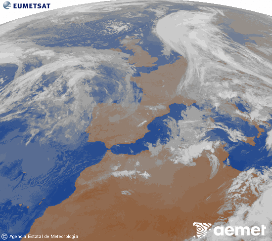 Imagen de la zona de Europa y Norte de �frica del canal infrarrojo del sat�lite Meteosat operacional en 0�N 0�W, procesada para darle color.&nbsp;Tuesday, 14 April  2026 03:00