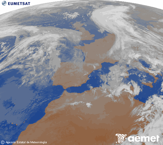 Imagen de la zona de Europa y Norte de �frica del canal infrarrojo del sat�lite Meteosat operacional en 0�N 0�W, procesada para darle color.&nbsp;Tuesday, 14 April  2026 05:00