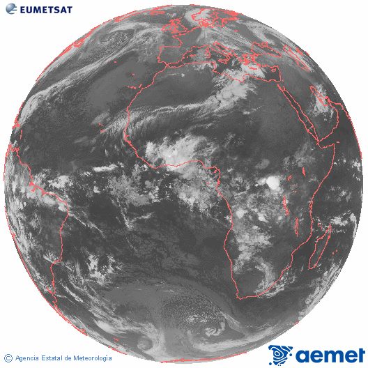 Imagen global del canal infrarrojo (10.8 &mu;m) del sat�lite Meteosat, perteneciente a la serie MSG (Meteosat Segunda Generaci�n) y situado en 0�N 0�E.&nbsp;Tuesday, 14 April  2026 05:00