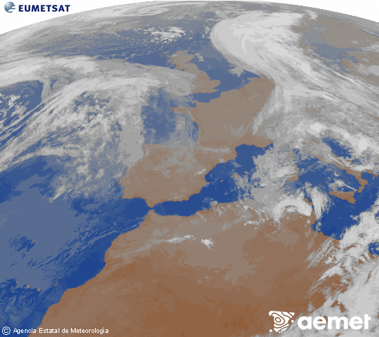 Imagen de la zona de Europa y Norte de �frica del canal infrarrojo del sat�lite Meteosat operacional en 0�N 0�W, procesada para darle color.&nbsp;Tuesday, 14 April  2026 06:00