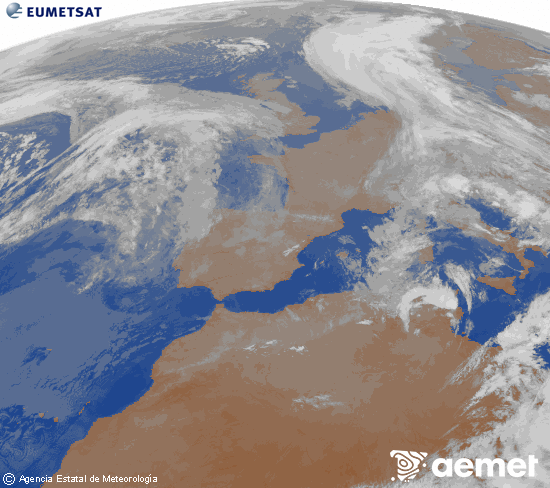Imagen de la zona de Europa y Norte de �frica del canal infrarrojo del sat�lite Meteosat operacional en 0�N 0�W, procesada para darle color.&nbsp;Tuesday, 14 April  2026 07:00