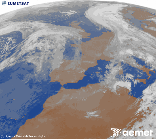 Imagen de la zona de Europa y Norte de �frica del canal infrarrojo del sat�lite Meteosat operacional en 0�N 0�W, procesada para darle color.&nbsp;Tuesday, 14 April  2026 08:00