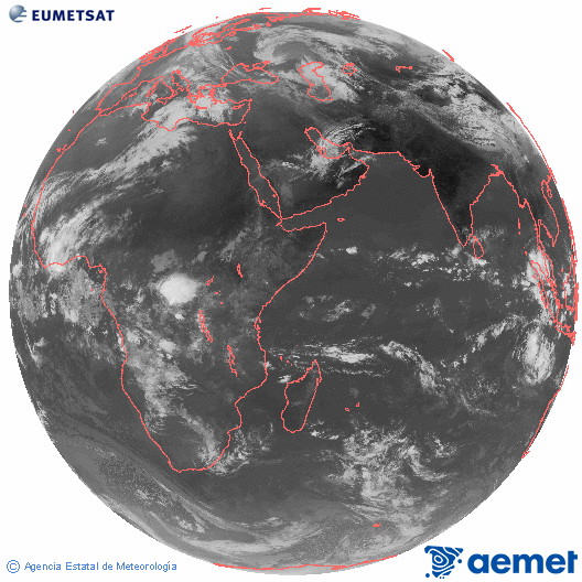 Oc�ano �ndico. Imagen global del canal infrarrojo (10.8&mu;m) de Meteosat, perteneciente a la serie MSG (Meteosat Segunda Generaci�n) y situado en 41.5° E.&nbsp;Tuesday, 14 April  2026 08:00