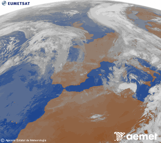 Imagen de la zona de Europa y Norte de �frica del canal infrarrojo del sat�lite Meteosat operacional en 0�N 0�W, procesada para darle color.&nbsp;Tuesday, 14 April  2026 09:00