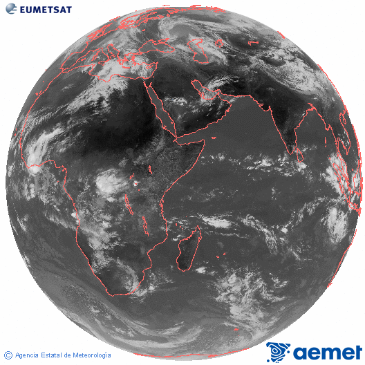 Oc�ano �ndico. Imagen global del canal infrarrojo (10.8&mu;m) de Meteosat, perteneciente a la serie MSG (Meteosat Segunda Generaci�n) y situado en 41.5° E.&nbsp;Tuesday, 14 April  2026 11:00