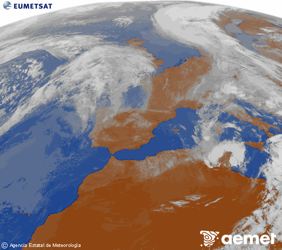 Imagen de la zona de Europa y Norte de �frica del canal infrarrojo del sat�lite Meteosat operacional en 0�N 0�W, procesada para darle color.&nbsp;Tuesday, 14 April  2026 12:00