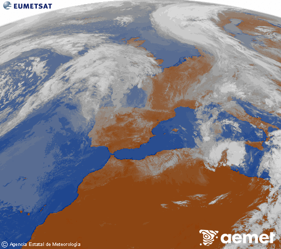 Imagen de la zona de Europa y Norte de �frica del canal infrarrojo del sat�lite Meteosat operacional en 0�N 0�W, procesada para darle color.&nbsp;Tuesday, 14 April  2026 13:00