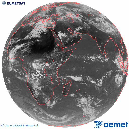 Oc�ano �ndico. Imagen global del canal infrarrojo (10.8&mu;m) de Meteosat, perteneciente a la serie MSG (Meteosat Segunda Generaci�n) y situado en 41.5° E.&nbsp;Tuesday, 14 April  2026 14:00