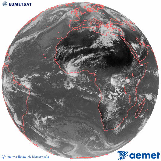 Imagen global del canal infrarrojo (10.8 &mu;m) del sat�lite Meteosat, perteneciente a la serie MSG (Meteosat Segunda Generaci�n) y situado en 0�N 0�E.&nbsp;Tuesday, 14 April  2026 14:00