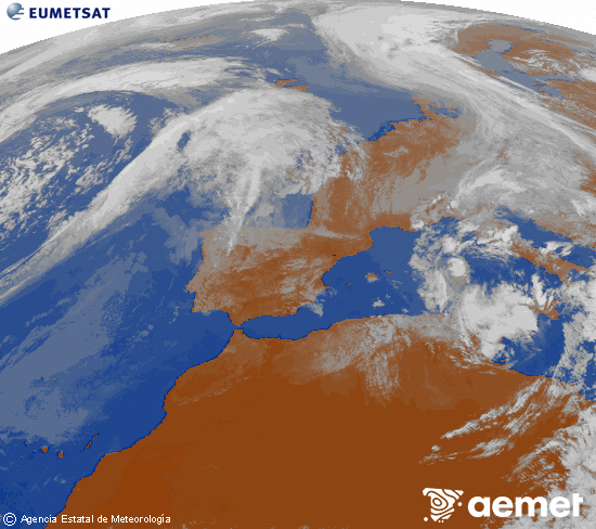 Imagen de la zona de Europa y Norte de �frica del canal infrarrojo del sat�lite Meteosat operacional en 0�N 0�W, procesada para darle color.&nbsp;Tuesday, 14 April  2026 17:00
