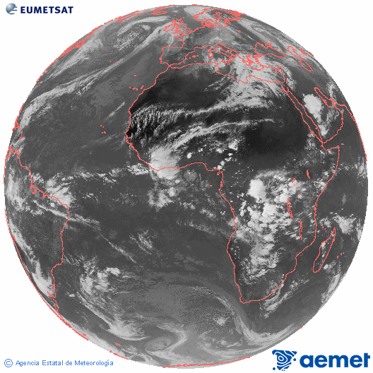 Imagen global del canal infrarrojo (10.8 &mu;m) del sat�lite Meteosat, perteneciente a la serie MSG (Meteosat Segunda Generaci�n) y situado en 0�N 0�E.&nbsp;Tuesday, 14 April  2026 17:00
