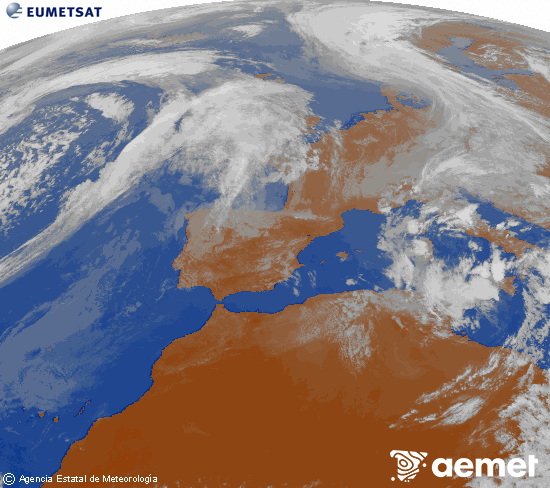 Imagen de la zona de Europa y Norte de �frica del canal infrarrojo del sat�lite Meteosat operacional en 0�N 0�W, procesada para darle color.&nbsp;Tuesday, 14 April  2026 18:00