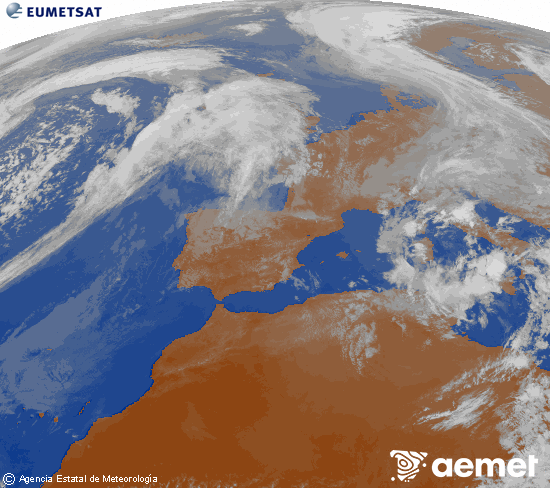 Imagen de la zona de Europa y Norte de �frica del canal infrarrojo del sat�lite Meteosat operacional en 0�N 0�W, procesada para darle color.&nbsp;Tuesday, 14 April  2026 19:00