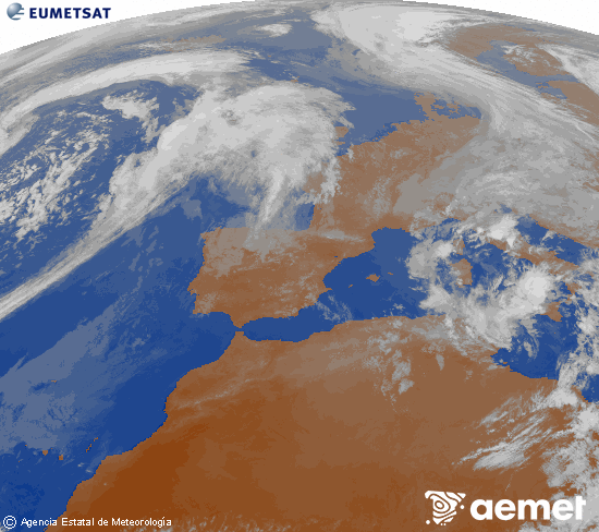 Imagen de la zona de Europa y Norte de �frica del canal infrarrojo del sat�lite Meteosat operacional en 0�N 0�W, procesada para darle color.&nbsp;Tuesday, 14 April  2026 20:00