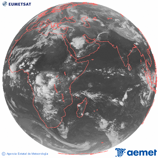 Oc�ano �ndico. Imagen global del canal infrarrojo (10.8&mu;m) de Meteosat, perteneciente a la serie MSG (Meteosat Segunda Generaci�n) y situado en 41.5° E.&nbsp;Tuesday, 14 April  2026 20:00