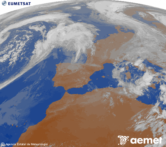 Imagen de la zona de Europa y Norte de �frica del canal infrarrojo del sat�lite Meteosat operacional en 0�N 0�W, procesada para darle color.&nbsp;Tuesday, 14 April  2026 21:00