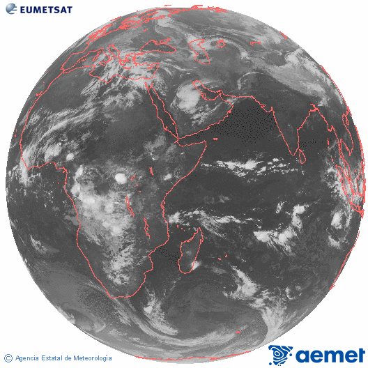 Oc�ano �ndico. Imagen global del canal infrarrojo (10.8&mu;m) de Meteosat, perteneciente a la serie MSG (Meteosat Segunda Generaci�n) y situado en 41.5° E.&nbsp;Wednesday, 15 April  2026 02:00