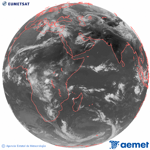 Oc�ano �ndico. Imagen global del canal infrarrojo (10.8&mu;m) de Meteosat, perteneciente a la serie MSG (Meteosat Segunda Generaci�n) y situado en 41.5° E.&nbsp;Wednesday, 15 April  2026 08:00