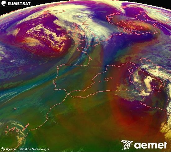 Composici� RGB en la qual es barregen diversos canals del sat�l�lit Meteosat operacional en 0�N 0�W, que ens d�na una idea de les caracter�stiques de les masses d'aire i de la nuvolositat.&nbsp;dimecres, 15 d?abril  2026 10:00