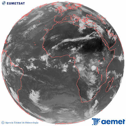 Imagen global del canal infrarrojo (10.8 &mu;m) del sat�lite Meteosat, perteneciente a la serie MSG (Meteosat Segunda Generaci�n) y situado en 0�N 0�E.&nbsp;Wednesday, 15 April  2026 11:00