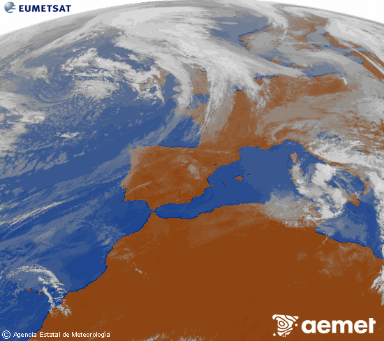 Imatge de la zona d'Europa i Nord d'�frica del canal infraroig del sat�l�lit Meteosat operacional en 0�N 0�W, processada per a donar-li color.&nbsp;dimecres, 15 d?abril  2026 13:00