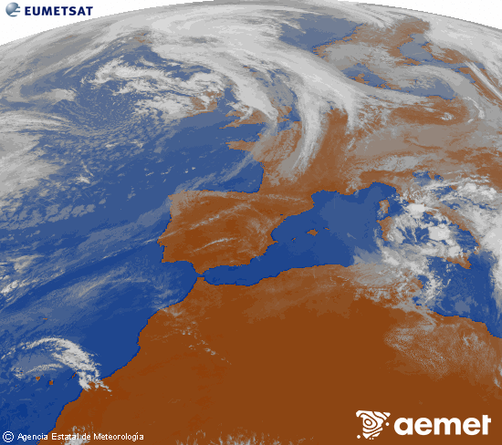 Imagen de la zona de Europa y Norte de �frica del canal infrarrojo del sat�lite Meteosat operacional en 0�N 0�W, procesada para darle color.&nbsp;asteazkena, 2026ko apirilak 15, ordua: 17:00