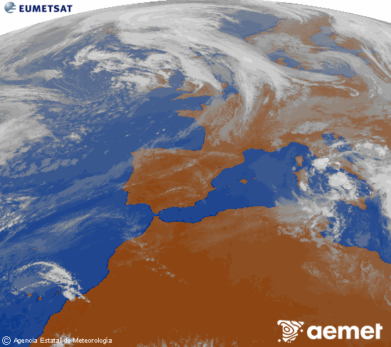 Imagen de la zona de Europa y Norte de �frica del canal infrarrojo del sat�lite Meteosat operacional en 0�N 0�W, procesada para darle color.&nbsp;asteazkena, 2026ko apirilak 15, ordua: 18:00
