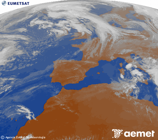 Imagen de la zona de Europa y Norte de �frica del canal infrarrojo del sat�lite Meteosat operacional en 0�N 0�W, procesada para darle color.&nbsp;asteazkena, 2026ko apirilak 15, ordua: 19:00