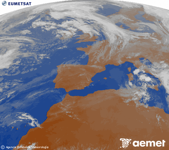 Imagen de la zona de Europa y Norte de �frica del canal infrarrojo del sat�lite Meteosat operacional en 0�N 0�W, procesada para darle color.&nbsp;asteazkena, 2026ko apirilak 15, ordua: 20:00