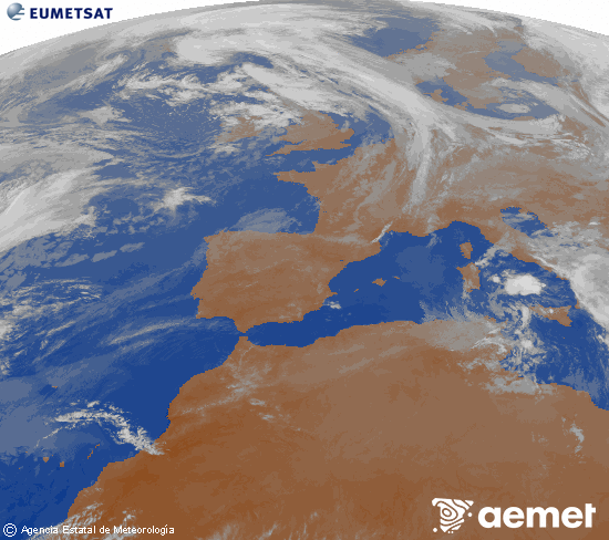 Imagen de la zona de Europa y Norte de �frica del canal infrarrojo del sat�lite Meteosat operacional en 0�N 0�W, procesada para darle color.&nbsp;asteazkena, 2026ko apirilak 15, ordua: 22:00