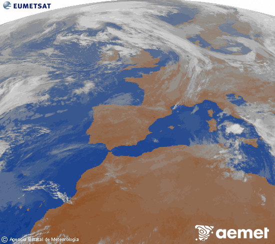 Imagen de la zona de Europa y Norte de �frica del canal infrarrojo del sat�lite Meteosat operacional en 0�N 0�W, procesada para darle color.&nbsp;asteazkena, 2026ko apirilak 15, ordua: 23:00