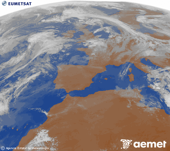 Imatge de la zona d'Europa i Nord d'�frica del canal infraroig del sat�l�lit Meteosat operacional en 0�N 0�W, processada per a donar-li color.&nbsp;dijous, 16 d?abril  2026 09:00