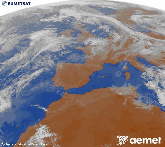 Imatge de la zona d'Europa i Nord d'�frica del canal infraroig del sat�l�lit Meteosat operacional en 0�N 0�W, processada per a donar-li color.&nbsp;dijous, 16 d?abril  2026 10:00