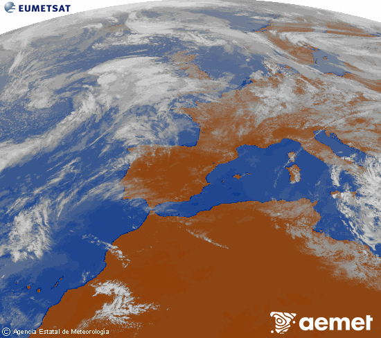 Imatge de la zona d'Europa i Nord d'�frica del canal infraroig del sat�l�lit Meteosat operacional en 0�N 0�W, processada per a donar-li color.&nbsp;dijous, 16 d?abril  2026 15:00