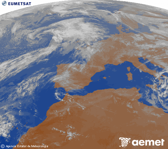 Imatge de la zona d'Europa i Nord d'�frica del canal infraroig del sat�l�lit Meteosat operacional en 0�N 0�W, processada per a donar-li color.&nbsp;dijous, 16 d?abril  2026 22:00