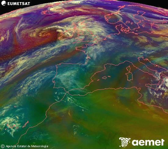 RGB-a Meteosat eragiketa-sateliteko hainbat kanal 0�W-a 0�N-ean, aire-masen eta hodeitzaren ezaugarrien erakusgarri izango dena.&nbsp;ostirala, 2026ko apirilak 17, ordua: 01:00
