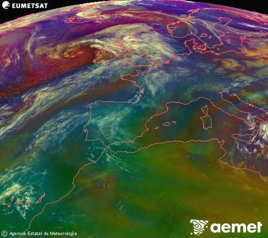 RGB-a Meteosat eragiketa-sateliteko hainbat kanal 0�W-a 0�N-ean, aire-masen eta hodeitzaren ezaugarrien erakusgarri izango dena.&nbsp;ostirala, 2026ko apirilak 17, ordua: 02:00