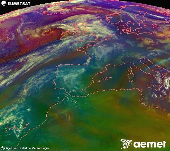 RGB-a Meteosat eragiketa-sateliteko hainbat kanal 0�W-a 0�N-ean, aire-masen eta hodeitzaren ezaugarrien erakusgarri izango dena.&nbsp;ostirala, 2026ko apirilak 17, ordua: 03:00